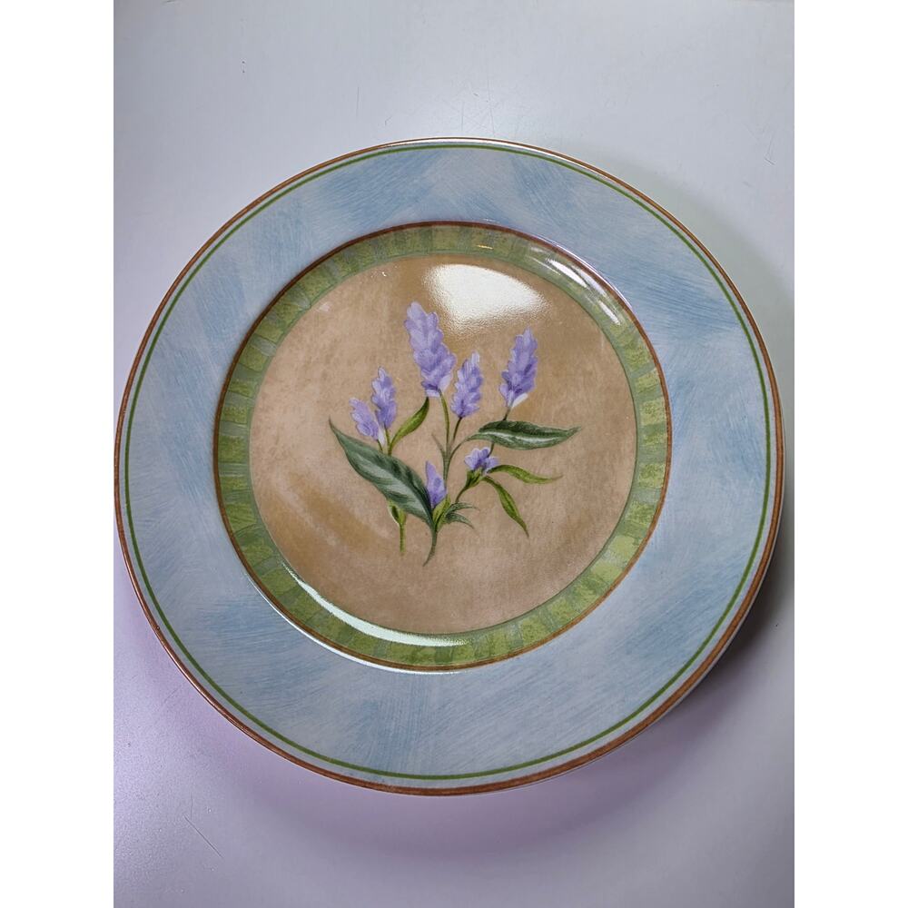 Set of 4 222 FIFTH Blue Rim Wildflower Center Clover Discontinued 8" Salad Plate - Picture 3 of 8